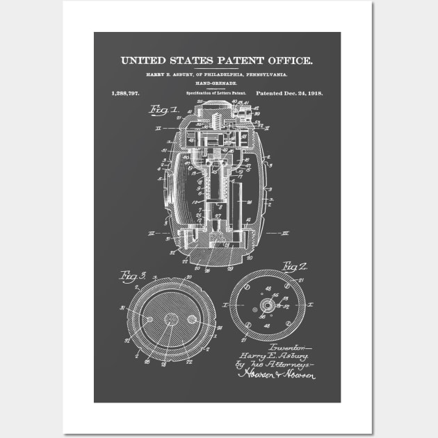 Hand Grenade Patent White Wall Art by Luve